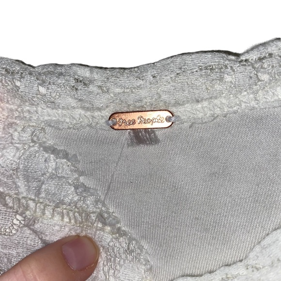 Free People Tea Time Round Neck Long Puff Sleeve Lace Top in white size XXS - Picture 13 of 16